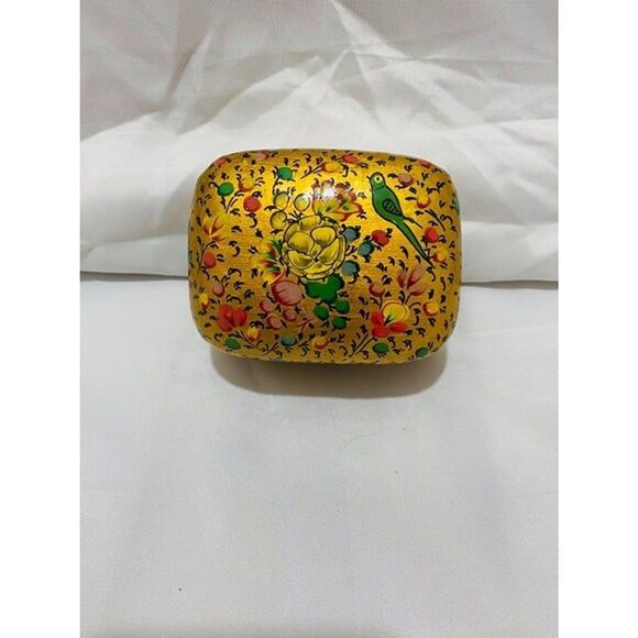 Vintage Kashmir Homemade Trinket Box Black Lacquered Floral Design 3.5 X 2.5 In. - Picture 4 of 9